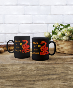 Year of the Snake 2025 black 15oz coffee mug Red Snake Chinese New Years Coin