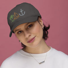 Sailing Life Embroidered Organic baseball hat gift for sailor sailboat palm trees