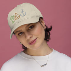 Sailing Life Embroidered Organic baseball hat gift for sailor sailboat palm trees