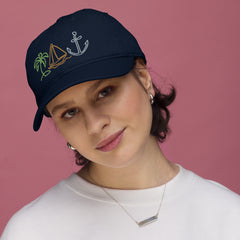 Sailing Life Embroidered Organic baseball hat gift for sailor sailboat palm trees