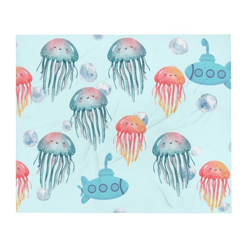 Jellyfish and Bubbles Ocean Throw Blanket