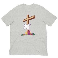 Christian Cross with Flowers Dove Short Sleeve Crew Neck Unisex t-shirt gift for Easter