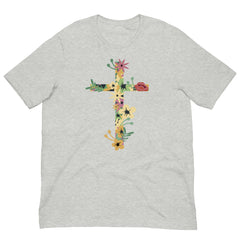 Christian Cross with Flowers Short Sleeve Crew Neck Unisex t-shirt gift for Easter