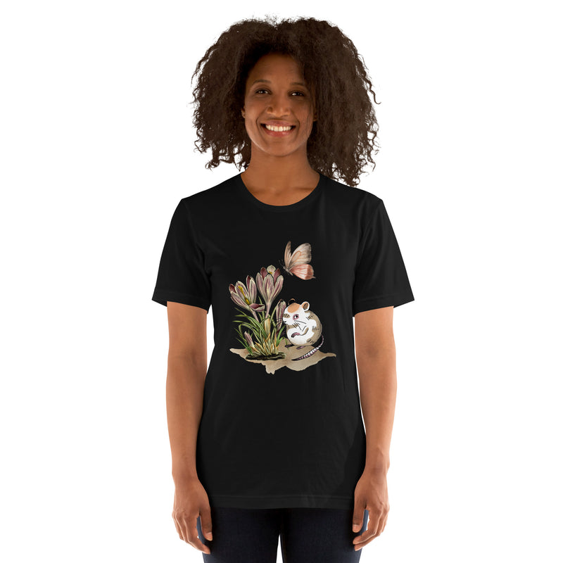 Vintage style Spring Crocus with Cheeky Mouse Short Sleeve Crew Neck Unisex t-shirt