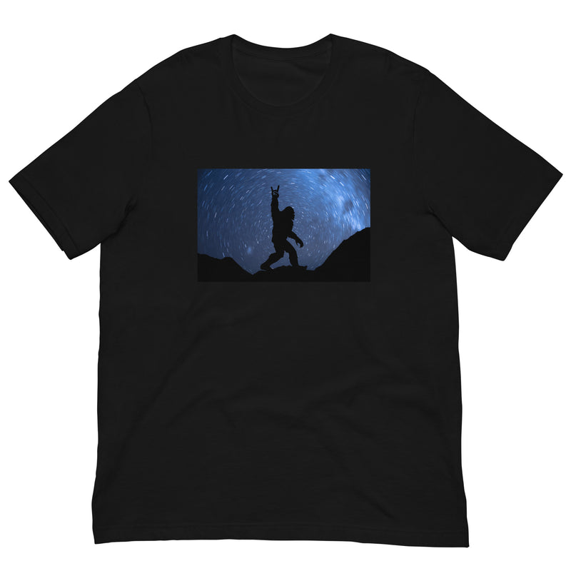 Sasquatch Bigfoot Starry Night Sky Peace Unisex T-shirt Crew Neck Short Sleeve Regular and Plus Sizes