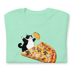 Funny T-Shirt Fat Cat Holding a Taco Goat Cheese Pizza Unisex t-shirt