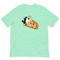 Funny T-Shirt Fat Cat Holding a Taco Goat Cheese Pizza Unisex t-shirt