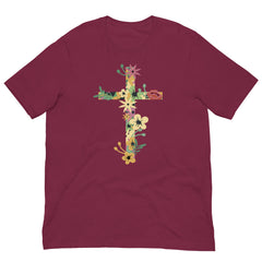 Christian Cross with Flowers Short Sleeve Crew Neck Unisex t-shirt gift for Easter