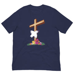 Christian Cross with Flowers Dove Short Sleeve Crew Neck Unisex t-shirt gift for Easter