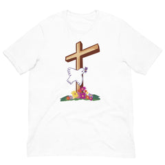 Christian Cross with Flowers Dove Short Sleeve Crew Neck Unisex t-shirt gift for Easter