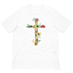 Christian Cross with Flowers Short Sleeve Crew Neck Unisex t-shirt gift for Easter