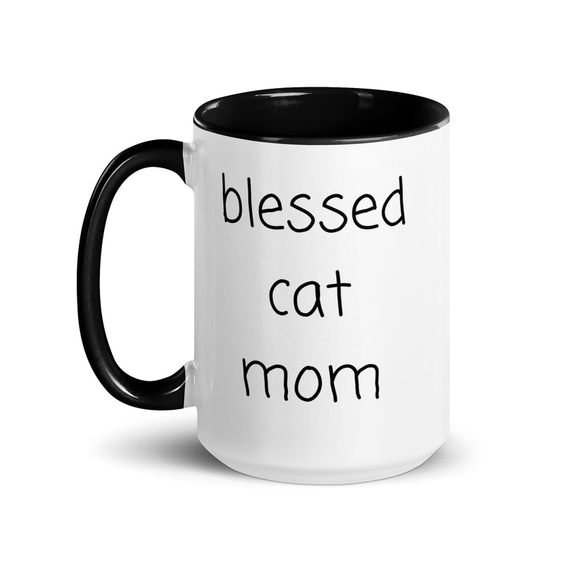 Blessed Cat Mom Ceramic 15oz Mug with color inside gift for someone who has cats