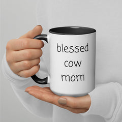 Blessed Cow Mom Ceramic 15oz Mug with Color Inside gift for someone who has cows