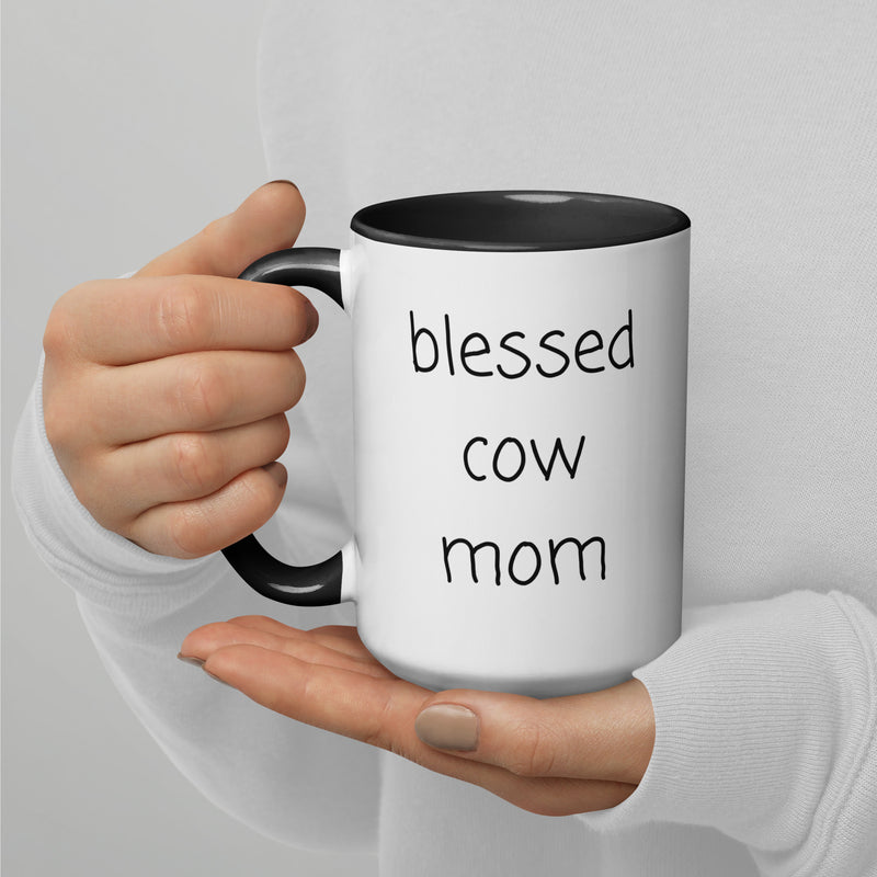 Blessed Cow Mom Ceramic 15oz Mug with Color Inside gift for someone who has cows