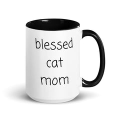 Blessed Cat Mom Ceramic 15oz Mug with color inside gift for someone who has cats