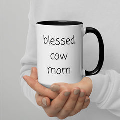 Blessed Cow Mom Ceramic 15oz Mug with Color Inside gift for someone who has cows