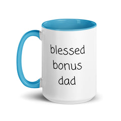 Blessed Bonus Dad Ceramic 15oz Mug with Color Inside gift for bonus dad