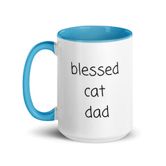 Blessed Cat Dad Ceramic 15oz Mug with color inside gift for someone who has cats