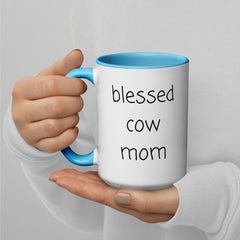 Blessed Cow Mom Ceramic 15oz Mug with Color Inside gift for someone who has cows