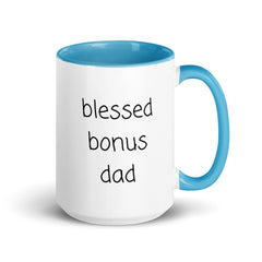 Blessed Bonus Dad Ceramic 15oz Mug with Color Inside gift for bonus dad