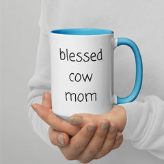 Blessed Cow Mom Ceramic 15oz Mug with Color Inside gift for someone who has cows