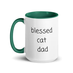 Blessed Cat Dad Ceramic 15oz Mug with color inside gift for someone who has cats