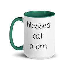 Blessed Cat Mom Ceramic 15oz Mug with color inside gift for someone who has cats