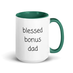 Blessed Bonus Dad Ceramic 15oz Mug with Color Inside gift for bonus dad