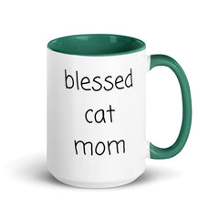 Blessed Cat Mom Ceramic 15oz Mug with color inside gift for someone who has cats