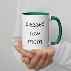 Blessed Cow Mom Ceramic 15oz Mug with Color Inside gift for someone who has cows