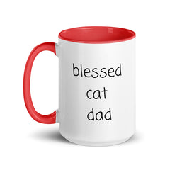 Blessed Cat Dad Ceramic 15oz Mug with color inside gift for someone who has cats