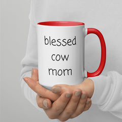 Blessed Cow Mom Ceramic 15oz Mug with Color Inside gift for someone who has cows