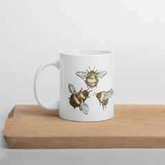 Vintage Style 3 Bee White glossy mug gift for someone who loves bees beekeeper