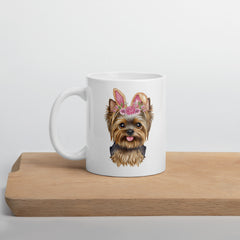 Yorkie Easter Bunny Ceramic White glossy mug gift for Yorkshire Terrier