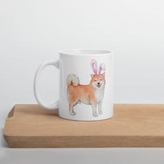 Shiba Inu Happy Easter Bunny White Ceramic glossy mug gift for Easter Shiba Inu Dog Lover