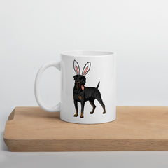 Rottweiler Happy Easter Bunny White Ceramic glossy mug gift for Easter Rottie Dog Lover