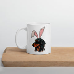 Dachshund Happy Easter Bunny White Ceramic glossy mug gift for Dachshund weiner dog lover