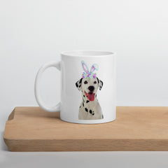 Dalmation Happy Easter Bunny White Ceramic glossy mug gift for Dalmation dog lover owner