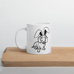 Dachshund Outline Happy Easter Bunny White Ceramic glossy mug gift for Dachshund Weiner dog lover owner