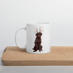 Chocolate Labrador Happy Easter Bunny White Ceramic glossy mug gift for Chocolate Lab Dog Owner Lover