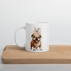 English Bulldog Happy Easter Bunny White Ceramic glossy mug gift for English Bulldog Dog Owner Lover