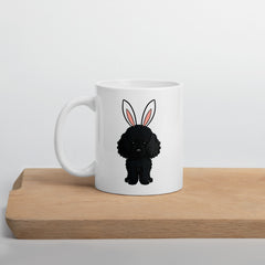 Black Toy Poodle Happy Easter Bunny White Ceramic Glossy Mug gift for Toy Poodle Owner Lover