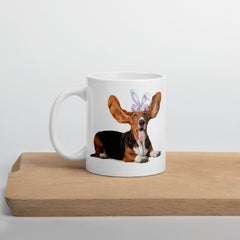 Funny Basset Hound Happy Easter Bunny White Ceramic glossy mug gift for Basset Hound Owner Lover