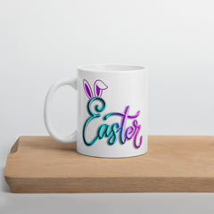 Neon Balloon Easter Bunny White Ceramic glossy mug gift for Easter