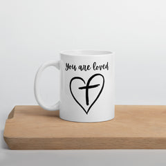 Jesus You are Loved Cross in Heart Ceramic White glossy mug gift for Christian Easter