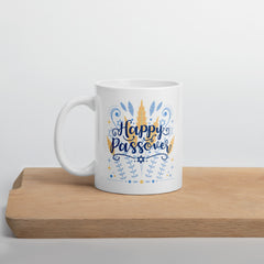 Happy Passover Ceramic White glossy mug in blue gift for Jewish Passover