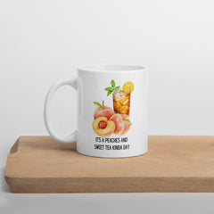 Peaches and Sweet Tea Ceramic White glossy mug with handle