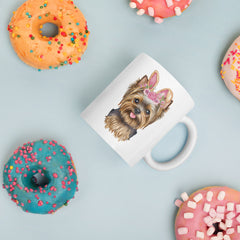 Yorkie Easter Bunny Ceramic White glossy mug gift for Yorkshire Terrier