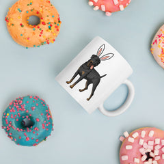 Rottweiler Happy Easter Bunny White Ceramic glossy mug gift for Easter Rottie Dog Lover