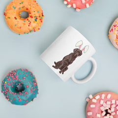 Chocolate Labrador Happy Easter Bunny White Ceramic glossy mug gift for Chocolate Lab Dog Owner Lover